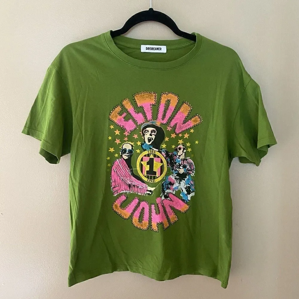 DAYDREAMER Green Elton John the One Graphic Band Vintage Tour Tee NEW Size XS - Picture 2 of 6